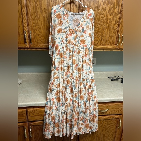 Hayden | Cream, Orange, and Teal Floral Maxi Dress | Size Medium, Runs Larger - Picture 1 of 5